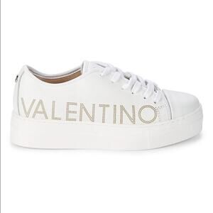 Valentino Women's White with‎ Gray Logo Sneakers Size 9.5 Luxury